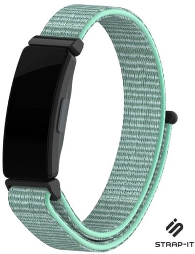 Nylon Smartwatch bandje - Geschikt voor Fitbit Inspire / Inspire HR / Inspire 2 nylon bandje - aqua - Strap-it Horlogeband / Polsband / Armband