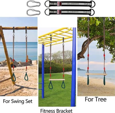Multifunctionele Houten Trapeziumschommel met Turnringen voor Binnen en Buiten - Belastbaar tot 120 kg