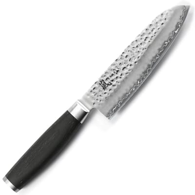 Yaxell Taishi Santoku Mes 16,5 cm – VG-10 Staal – Hardheid 61 HRC – Tsuchime Afwerking – Gehamerd Lemmet – Zwart Pakka Beukenhout Handvat