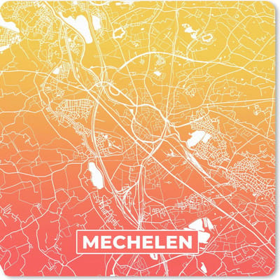 Muismat 20x20 cm - Mousepad Stadskaart - Mechelen - Oranje - Geel - Muismatten