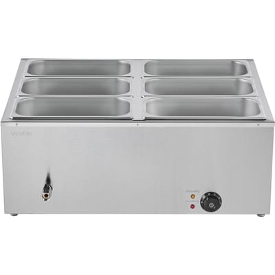Chauffage Alimentaire Commercial 6 Bacs 1500W Sur Comptoir Buffet Bain-Marie avec Couvercle