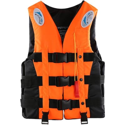 Outdoor zwemvest voor volwassenen, verstelbaar drijfvermogen, overlevingspak, polyester zwemvest met fluitje M oranje