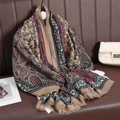 Châle Pashmina en Coton Paisley Écharpe Chaude d'Hiver pour Femme Imprimé Design Automne Foulard Féminin Étoles de Plage Écharpe de Luxe black