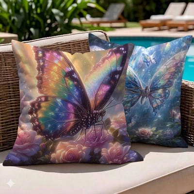 Kussenhoezen Set - Decoratieve Hoezen - Buiten Decoratie - Dubbelzijdig Bedrukt - 60x60 cm - Vlinderprint