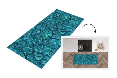Keukenloper 120x50 cm - Keukenmat vinyl Design - Vintage - Blauw - Turquoise - Keukenmatten loper - Keuken vloerkleed tapijt