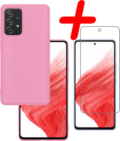 Hoesje Met Screenprotector - Geschikt voor Samsung Galaxy A53 - Sterk & Shockproof - Back Cover - Siliconen Case - Telefoon Hoes - Lichtroze
