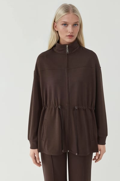 Modal Touch Lange Jas met Verstelbare Taille