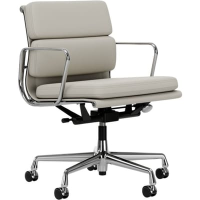 Vitra - Soft Pad Chair - EA 217 - verchroomd - Leder/Plano - snow/wit - Wieltjes voor harde bodems