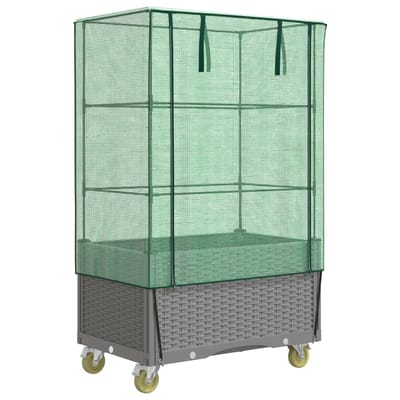 vidaXL - Plantenbak - verhoogd - met - hoes - en - wielen - 80x50x182 - cm - rattanlook