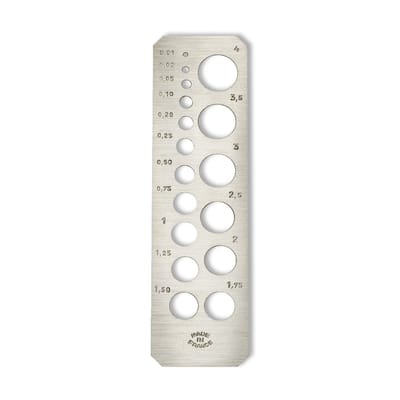 Diamantsteenmeter, vernikkeld messing, met 17 gaten, 93 x 25 mm