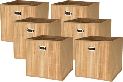 Storage Solutions Opbergmand/kastmand - 6x - 28 liter - naturel - 31 x 31 x 31 cm - Vakkenkast manden - opvouwbaar