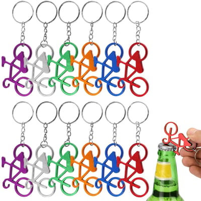 Dailygoods - 12 Stuks Bier Flesopener Tas Sleutelhanger Fiets, Mini Draagbare Fietssleutelhangers, Sleutelhangers Fietsflesopener, Fiets Bar Kleine Beverage Sleutelhanger Ring, voor Bar, Familiebarbecue, Picknick