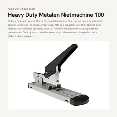 Dailygoods- Nietmachine Heavy Duty - Metalen Nietmachine - Verstelbare Nietmachine - Geschikt voor 100 Vel - Extra Hefboomwerking - Stijlvol Design - Kantoor Nietmachine