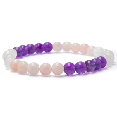 Bixorp Gems Gouden Driehoek Edelstenen Armband - 6mm / 18cm - Amethist + Bergkristal + Rozenkwarts - Handgemaakte Edelsteen Armband