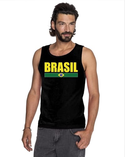 Zwart Brasil supporter mouwloos shirt heren - Brazilie singlet shirt/ tanktop S