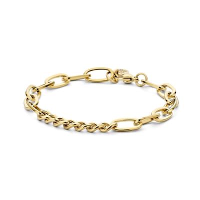 CO88 Collection 8CB-91279 Stalen Schakelarmband - Gourmette - 6+6,7mm Breed - 19cm - Staal - Goudkleurig