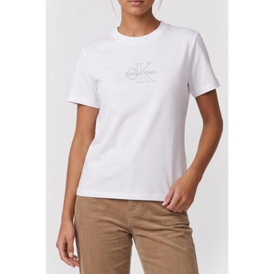 Calvin Klein Ss Clasic Monologo Tee Bright White Maat: XS | Tops Outlet | Dames | Wit