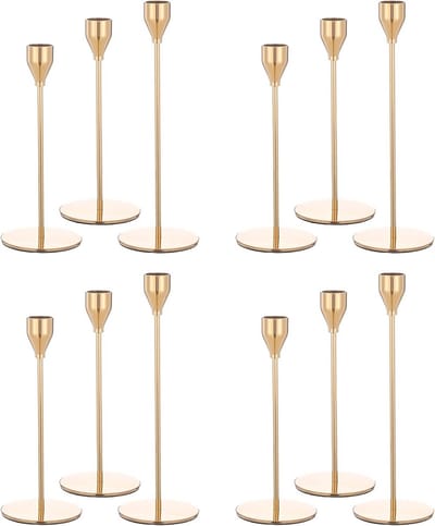 Set van 12 Decoratieve Gouden Kandelaarhouders voor Conische Kaarsen - Geschikt voor Bruiloften en Diners