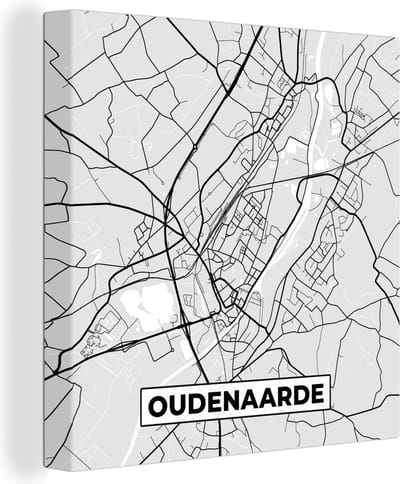 Canvas Schilderij Stadskaart – Plattegrond – België – Zwart Wit – Oudenaarde – Kaart - 20x20 cm - Wanddecoratie
