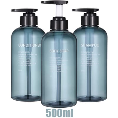 Hervulbare Shampoo Conditioner Body Wash Dispenser Set Gedrukte Letters Badkamer Zeepfles Dispenser Douchepomp Shampoo Dispen 500 ml blauw