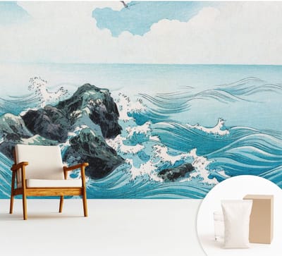 Wallfluent Behang - Zeegezicht Vliesbehang - 312x219 cm - Blauw Behang - Voor liefhebbers van maritieme landschappen en kunst - Behang Voor de woonkamer, voor het kantoor, voor de slaapkamer - Wandbekleding Landschappen