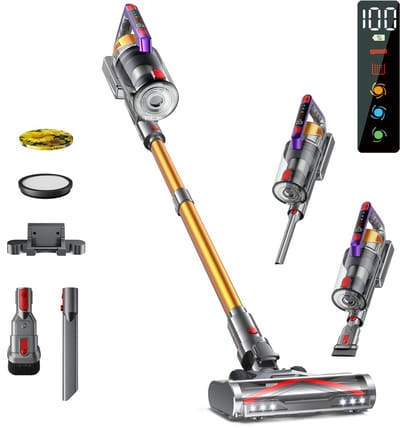 Jensaro S17 Draadloze Steelstofzuiger - 550W - 55KPA Krachtige Stofzuiger - Anti-Klit Borstel - 60 Min Accuduur - LCD Display