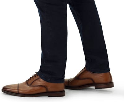 Manfield - Heren - Cognac leren veterschoenen - Maat 40