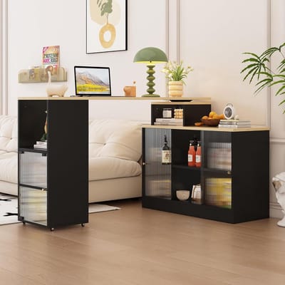 Uittrekbare bartafel - Hoge tafel - Ruimtebesparend wonen - Draaibaar en telescopisch - 155 x 100 x 90 cm - Zwart
