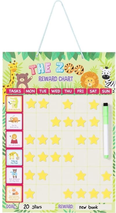Famanu - Magnetisch beloningsbord Engels – Taakplanner met sterren en activiteiten – Dierentuin design