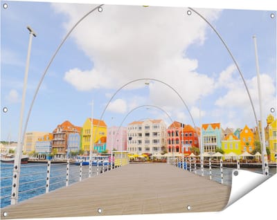 Gards Tuinposter Willemstad Gekleurde Huisjes in Cura�ao - 120x80 cm - Tuindoek - Tuindecoratie - Wanddecoratie buiten - Tuinschilderij