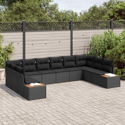 vidaXL - Tuinbank - Set - 10 - st - 10-Aantal - zitplaatsen - Zwart - Polyrattan
