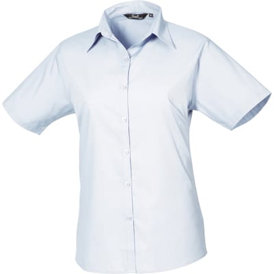 Premier Dames/Dames Popeline Blouse met Korte Mouwen (Lichtblauw)