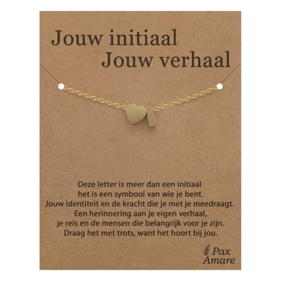 Letter I Armband op Cadeau Kaartje - Jouw initiaal, jouw verhaal - 15,5cm + 5,5cm verstelbaar Goudkleurig Stainless Steel - Initiaal & Hartje Hanger - Pax Amare