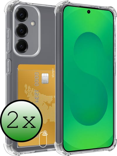 Hoesje 2 Stuks - Geschikt voor Samsung Galaxy S25 FE - Met Pashouder en Kaarthouder - Telefoon Hoes Shockproof - Siliconen Case - Back Cover - Shock Proof - Pasjes Houder - Transparant