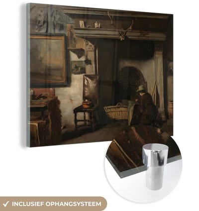 ® Glasschilderij 160x120 cm - Schilderij acrylglas - Het atelier van de Haarlemse schilder Pieter Frederik van Os - Schilderij van Anton Mauve - Foto op glas - Muurdecoratie woonkamer - Wanddecoratie slaapkamer - Schilderijen