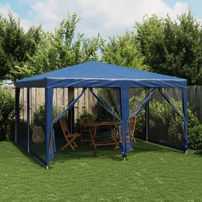 vidaXL - Partytent - met - 8 - mesh - zijwanden - 4x4 - m - HDPE - blauw