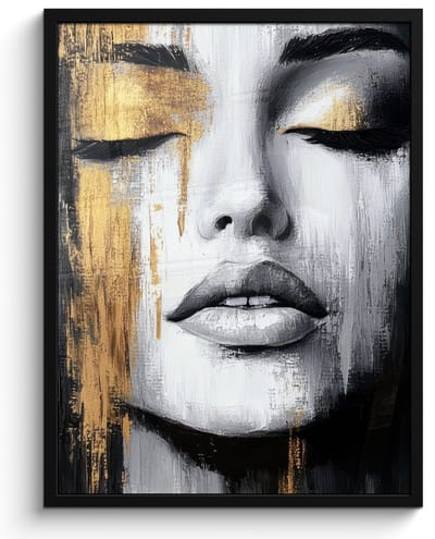 Poster in lijst - Fotolijst 50x70 cm - Posters - Gezicht - Vrouw - Penseelstreken - Abstract - Posterlijst zwart - Decoratie - Wanddecoratie woonkamer - Muurdecoratie slaapkamer