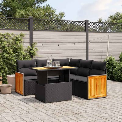 vidaXL - 6-delige - Loungeset - met - kussens - poly - rattan - zwart