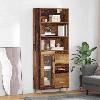 vidaXL - Highboard - Oud - Hout - 69,5 - x - 34 - x - 180 - cm - Bewerkt - hout