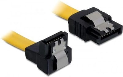 SATA datakabel - recht / haaks naar beneden - plat - SATA600 - 6 Gbit/s / geel - 0,30 meter