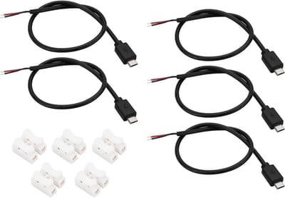 5 Sets Micro USB Mannelijke Pigtail Kabel 30cm Zwart - 22AWG - 5V 3A - Voor DIY Reparatie - Terminal Blokken - Vervanging