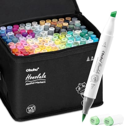 Alcohol Markers - Kleurpotloden Set - 120 Kleuren - Dubbelzijdige Brush & Chisel Tip - Sneldrogende Inkt - Voor Kunstenaars en Hobbyisten