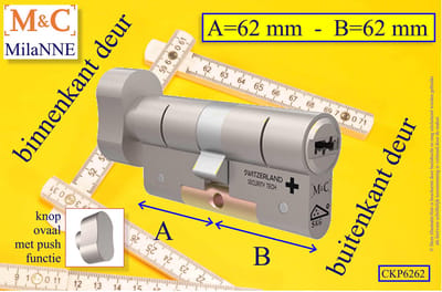 M&C Condor high security cilinderslot met Knop OVAAL met PUSH functie 62x62 mm - SKG*** - Politiekeurmerk Veilig Wonen  -  inclusief gereedschap montageset en hangslot kaars