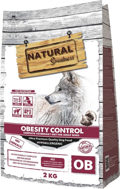 Hondenvoer Natural Greatness - Obesitas 2kg - Graanvrij, Hypoallergeen, Met L-Carnitine