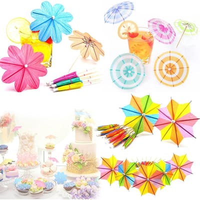TOVBMUP 90 stuks - Decoratieve parapluprikkers - Cocktaildecoraties - Cocktailparaplu's - Geschikt voor fruit, dessertdecoratie, cocktaildecoratie, feestdecoratie - Drie vormen