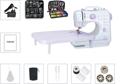 Creatorally 505A Mini Naaimachine - 12 steektypen - met Expansieboard 11 stuks Naadvoetjes 97 stuks Naaiset - Naaiset - Sewing Machine Beginners Set - Electronische naaimachine - Paars