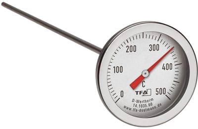 Professionele Oventhermometer voor Pizzaoven, Houtoven en Grill - Roestvrij Staal, Lange Sensor, Tot 500°C