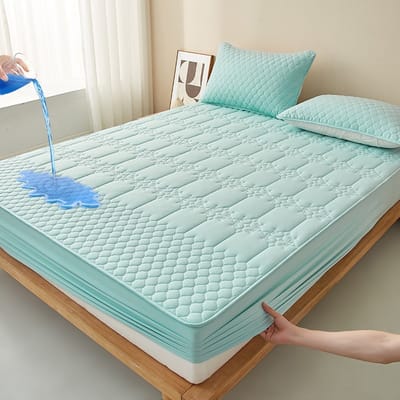 Matrashoes + 2 kussenslopen, TPU-laag voor waterdicht en ademend gebruik, geschikt voor matrassen tot 28 cm dik,Ruit - Groen,200*200cm+kussensloop 48*74cm