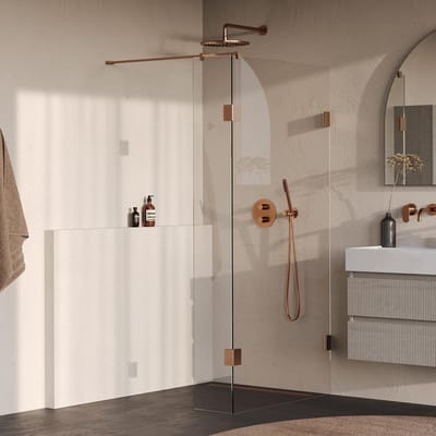 Brauer Void - Inloopdouche - Helder Glas - 90 x 200 cm - met Zijwand 30 cm - incl. Glascoating - PVD Koper Geborsteld