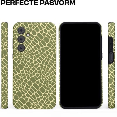 Casetastic hoesje geschikt voor Samsung Galaxy A35 - Dubbellaagse bescherming - Exotische Groen Geel Krokodillen Schubben - Fashion Case - Saliegroen Beige